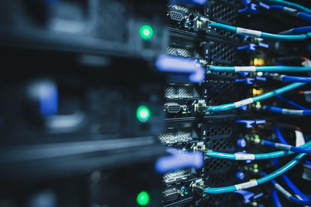 Network cables connected to server equipment.